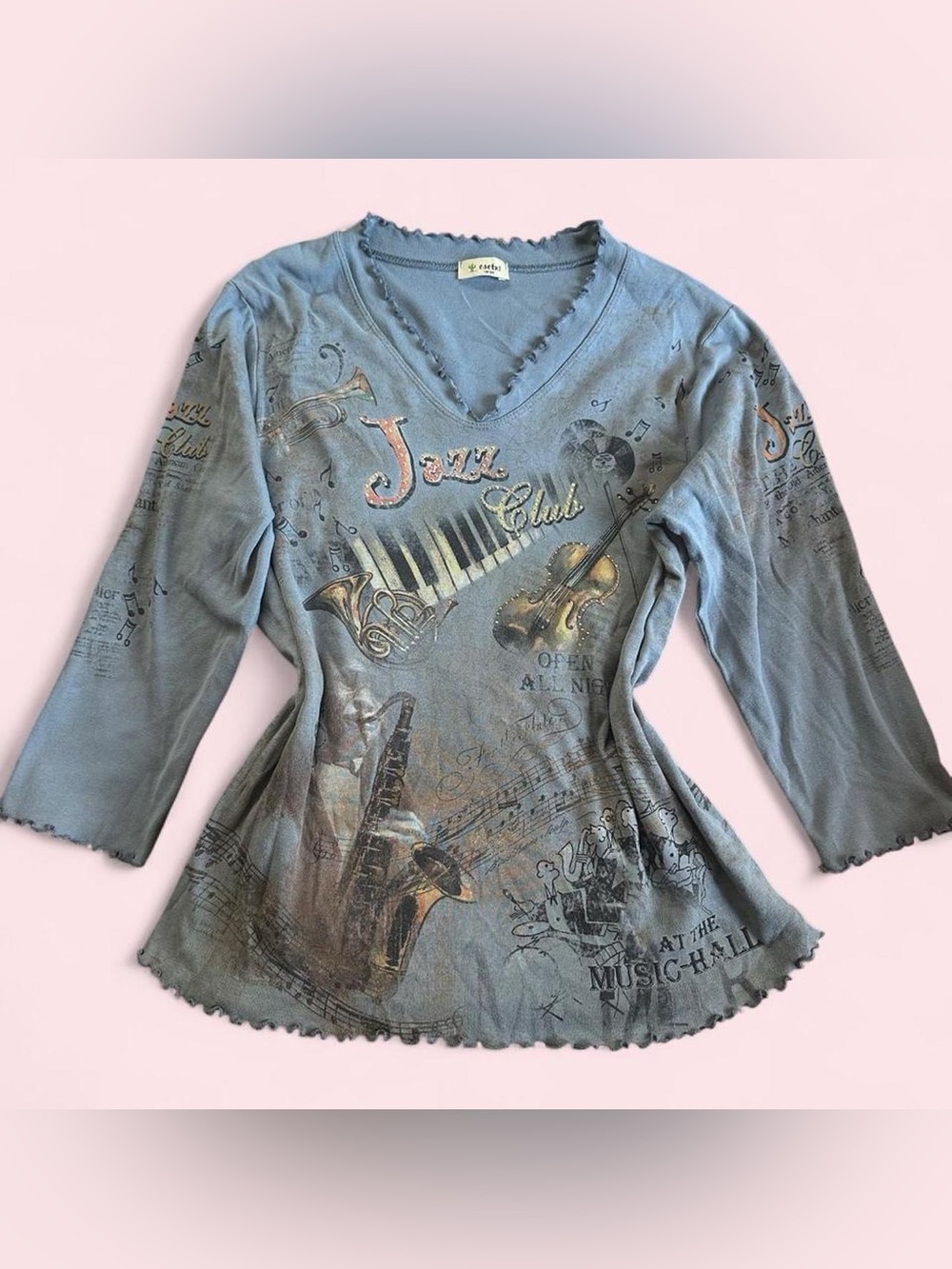 Cactus Blue Jazz Club V-Neck Long Sleeve Top